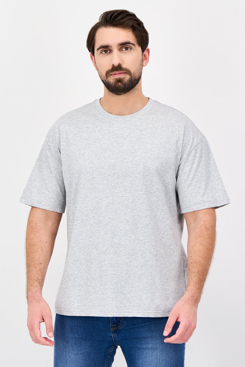 Fudo Men Crew Neck Heather Short Sleeve T-Shirt, Grey - Image 1